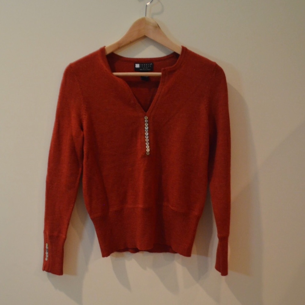 Petite button down v-neck wool sweater
